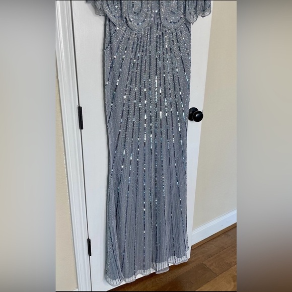 NWT Mac Duggal 93583 Beaded Cape Sleeve Column Gown Slate Blue Sz 8 $698 - Picture 11 of 16